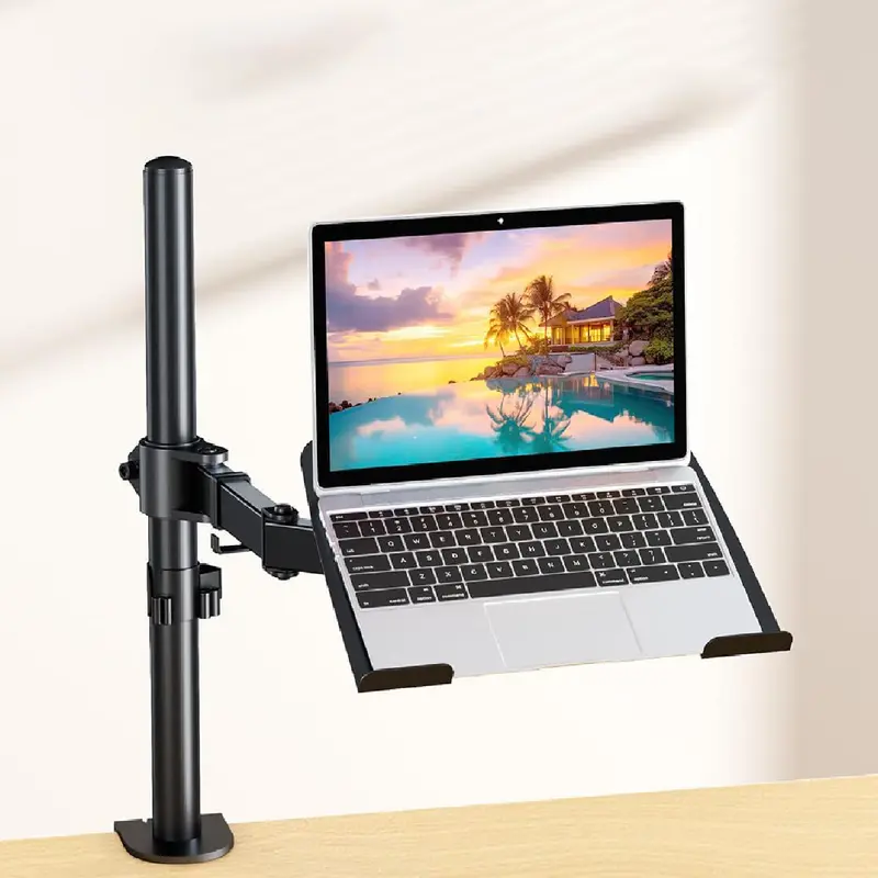 Metal Office Furniture Single Laptop Desk Mount with Tray - Easy 360° Rotation, 360° Rotation Base, Multi-Angle Hold, Universal Fit for 13-27 in Screens, Fully Adjustable Arm for 17 in Max Notebooks, 17.64 lbs Max Weight, Rotates 360°