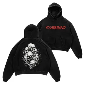 Personalized Y2K Gothic Acid Wash Hoodie Edgy Skeleton Cluster Sweatshirt Oversized Streetwear Aesthetic Unisex Heavyweight Cotton Fleece Pullover with Kangaroo Pocket