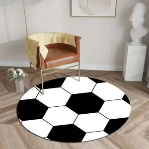 Soccer Ball Design Round Rug – Big Soft Flannel Non-Slip Neoprene Circle Area Mat Perfect for Living Room, Bedroom, Game Room, and Sports Themed Decor