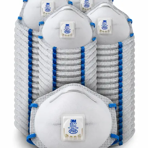 3M 8577 Protective P95 Particulate Respirator with Cool Flow Valve, Nuisance Level Organic Vapor Relief, NIOSH-Approved Medical Grade PPE Mask with N95 Filter - Choose 10 or 80 Face Masks