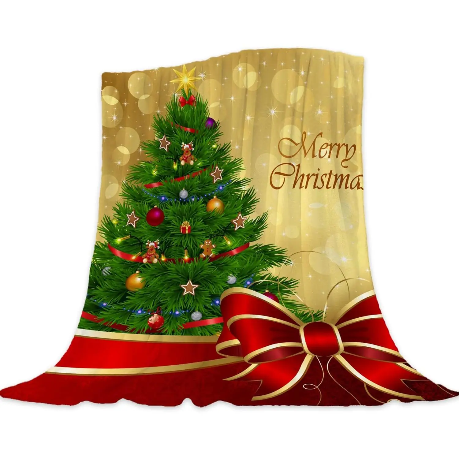 hellcat  Christmas Fleece Throw Blanket Couch Sofa   Green Red Gold Christmas Tree Blanket Xmas Holiday Throw Blanket Soft Lightweight 50x60