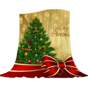 hellcat  Christmas Fleece Throw Blanket Couch Sofa   Green Red Gold Christmas Tree Blanket Xmas Holiday Throw Blanket Soft Lightweight 50x60