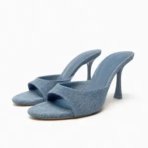 Denim Heels Sandals Women Slippers Fashion High heels Women Shoes Sexy Open Toe Pumps Modern Office Casual Sandals
