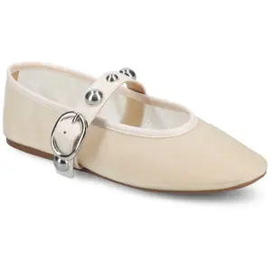 Journee Womens Naveah Studded Ballet Flats, Bone Mesh 8.5