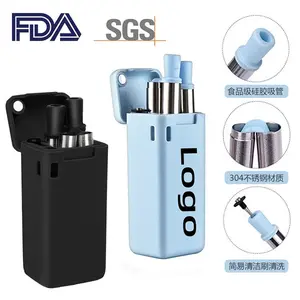 New folding straw retractable straw foldable reusable stainless steel straw silicone straw