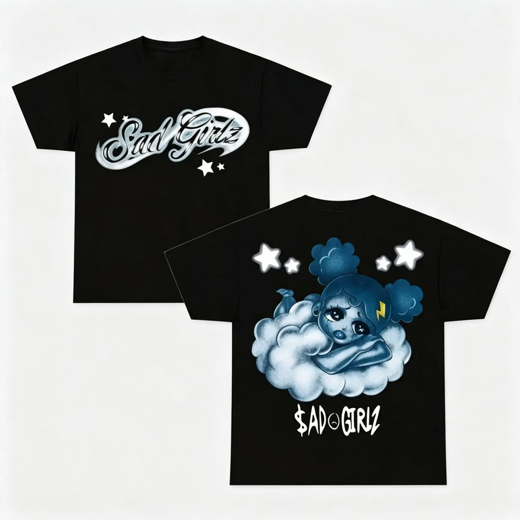 Vintage Sad Girlz Graphic Tee, Cloudy Emo Vibes, Cute Anime Design, Trendy Streetwear Shirt, sad girlz junior h merch, junior h merch, junior h shirt, Trendy Womenswear Menswear Gift for Birthday Holiday Christmas Halloween