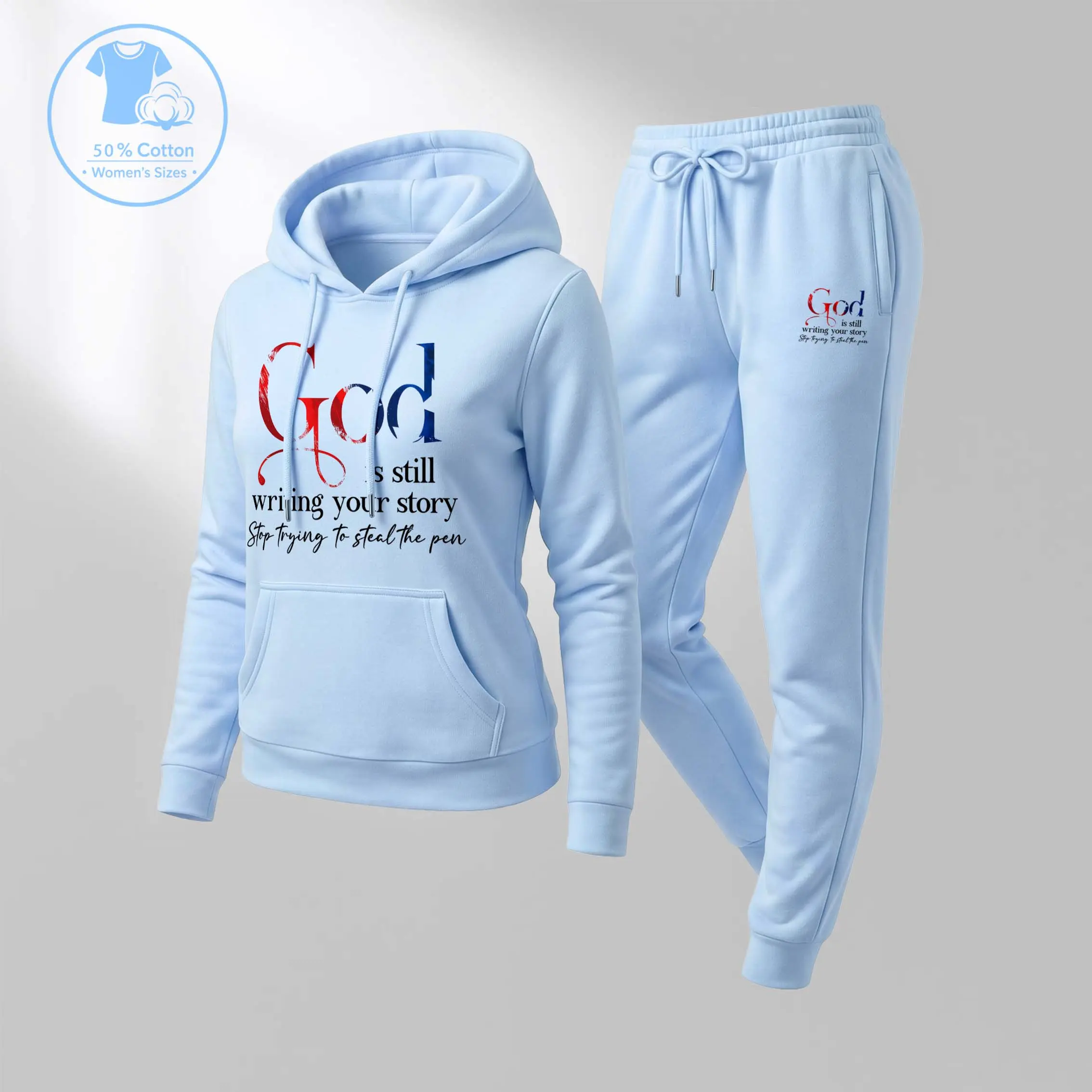 Women's God Letter Print Hoodie And Drawstring Track Pants Set, Casual Sportswear, Long-Sleeved Hooded Jacket And Pants, Suitable For Autumn And Winter, Everyday Wear, Indoor And Outdoor Sportswear, Casual Sportswear.