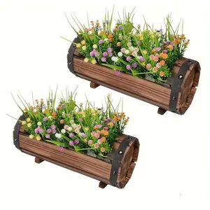 2/4 Pack Rustic Vintage Wooden Planters for Indoor & Outdoor Succulent and Flower Decor, Multi-Functional No Battery Required Garden Accessories