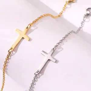 Set of 2 cross design bracelets for women, gold and silver, for daily wear, party, gift