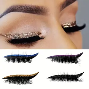 4 Pairs Glitter Self-adhesive Eyeliner Pen and False Eyelashes Set - Waterproof, No Glue Required, Suitable for Party and Stage Makeup