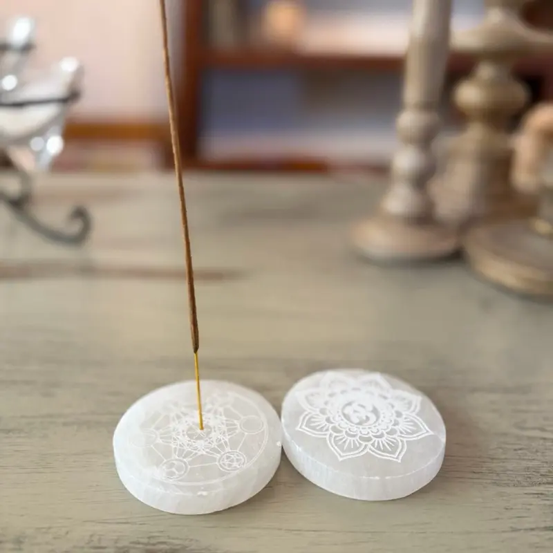 OM or Celtic Decorative Selenite Stone Incense Burner