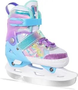Nattork Girls Kids Ice Skates, 4-Size Adjustable Butterfly Figure Skates with Warm Fleece Lining, Indoor Rink & Outdoor Winter Skating Shoes