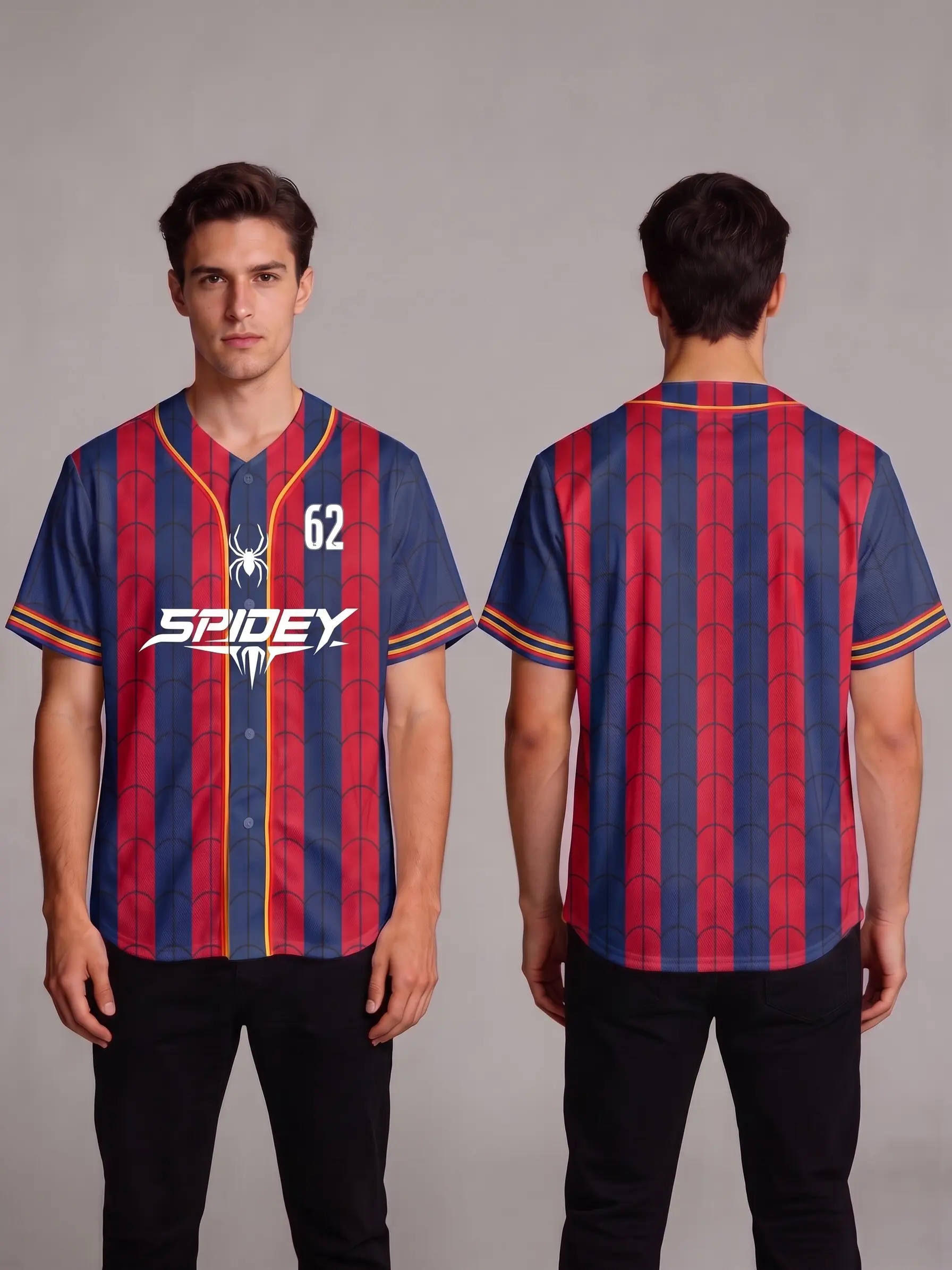 Spider Inspired Baseball Jersey Button Up Shirt for Men Women Graphic Comic Sports Fan Gift Breathable Streetwear Tee