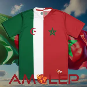 Personalizable Half Algeria and Half Morocco Binational Unisex Recycled Football Jersey