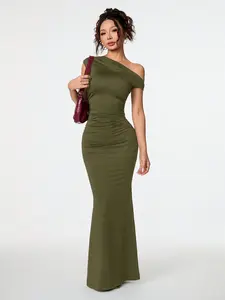 PETITE Women’s Asymmetrical Sloping Shoulder Fishtail Maxi Dress – Elegant Party, Date, Clubwear & Banquet Outfit