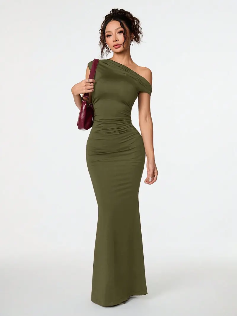 slim fit dress slacks Green Off The Shoulder Strappy Fishtail Dress – AX Paris US main image 0