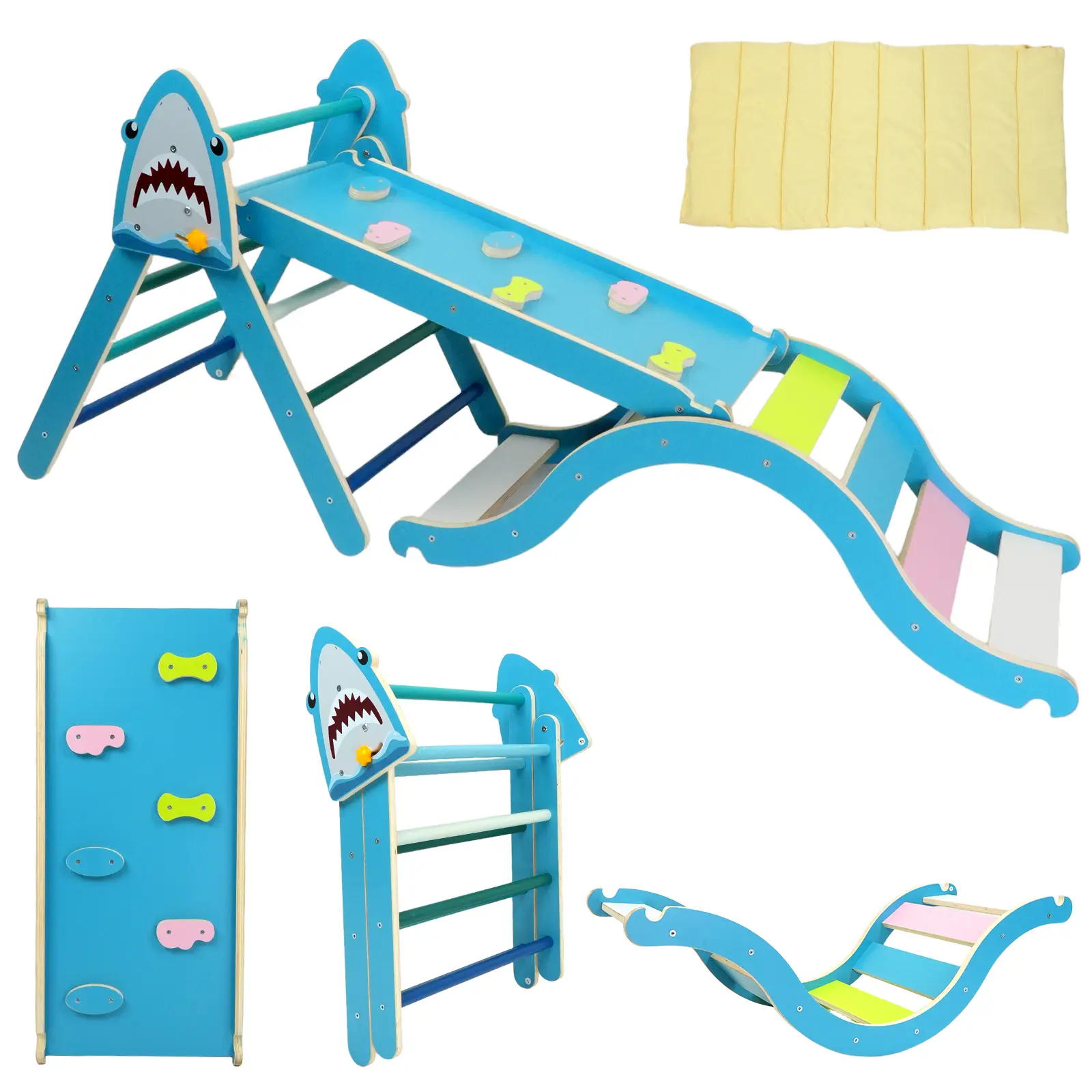 Pikler Triangle Set, Climbing Toys for Toddlers 1-3 Inside with Cushion, 9 in 1 Toddler Climbing Toys Indoor, Montessori Foldable Wooden Pikler Triangle Set for Kids 1-3, Gift for Boys and Girls