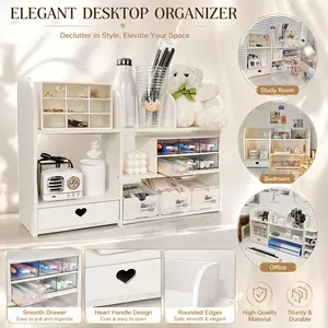 Wood Fiber Board Storage Rack, European Style Bookshelf with Drawers, Cosmetic Display Shelf, Durable and Space-Saving, Versatile Use, Aesthetic Bookshelf