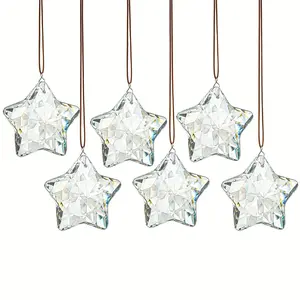 6-Piece Crystal Suncatchers ✨ - Transparent Cut-Glass Christmas Tree Decor with Star Pendants, Perfect for Winter & New Year Parties, Holiday Ornaments, Room Decor Ornament, Black Friday Deal: Christmas Gift
