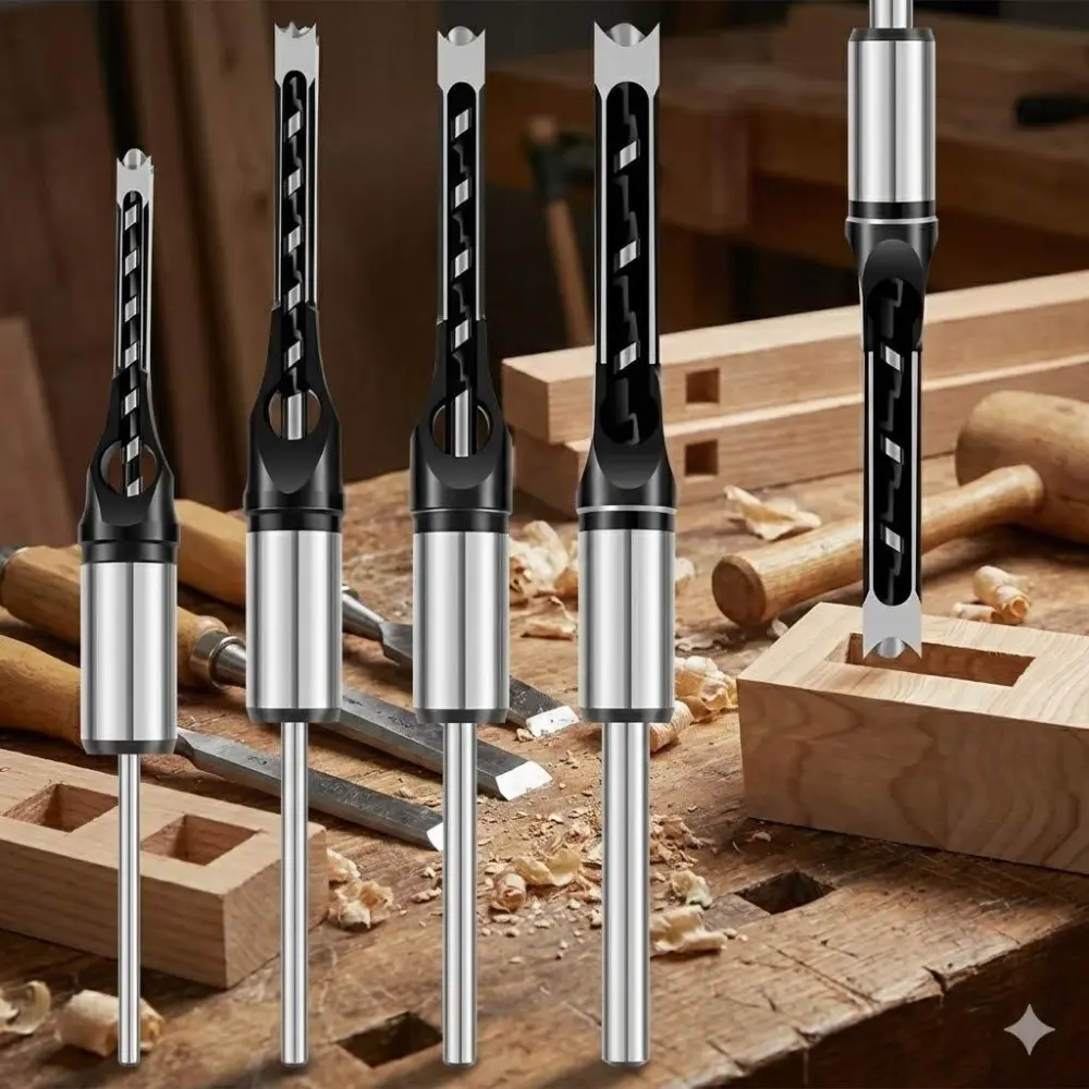 Professional Mortising Drill Bit Set for Woodworking, Precision Joinery Tools, Durable Anti-Slip Equipment, Quick Hole Boring, Multi-Size 6.4/8.0/9.5/12.7mm, Heavy-Duty Corrosion Resistant Kit