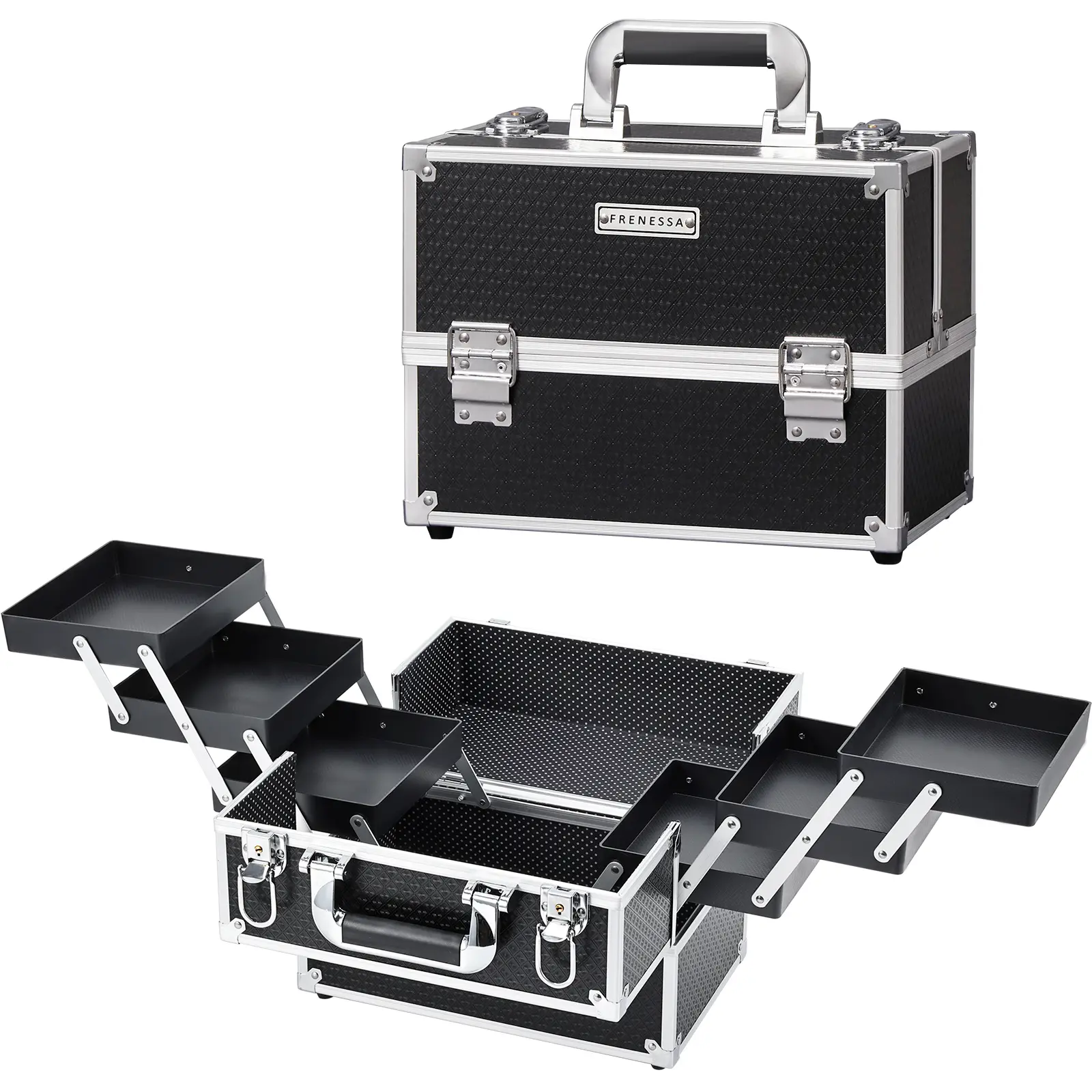Large Makeup Case with 6 Trays Lockable Cosmetic Organizer Professional Travel Storage Box Hard Vanity Carrying Train Case