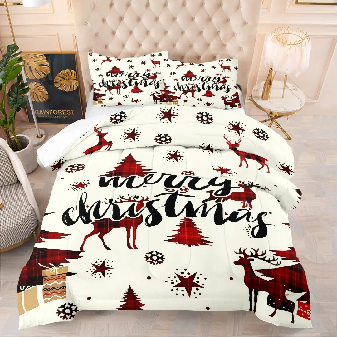 Christmas elk pattern quilt, including 1 quilt and 1 or 2 core-free pillowcases, suitable for home or dormitory decoration, very suitable as a moving gift