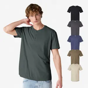 American Apparel Unisex Henley T-Shirts, Multi Pack CVC Bulk Undershirts for Men & Women - 5 Different Color Round Neck Tees with Buttons