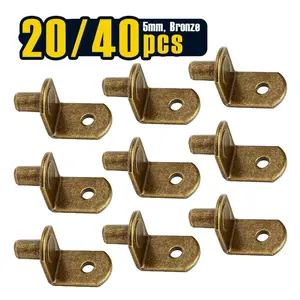 20/ 40 pcs, L-Shaped Metal Cabinet Shelf Clips with 5mm Hole, Bronze Shelf Pins for Kitchen Bookcase Furniture Support