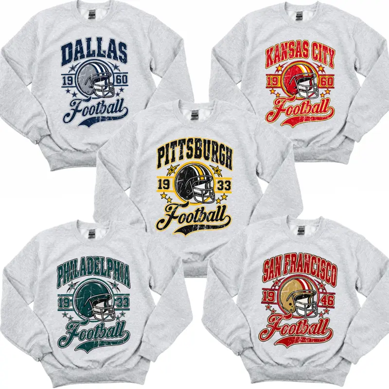 Vintage All Team Football ASH GREY Crewneck Sweatshirt, Hometown Football Game Day Pullover, Vintage Football Throwback Graphic, Gift For Fans