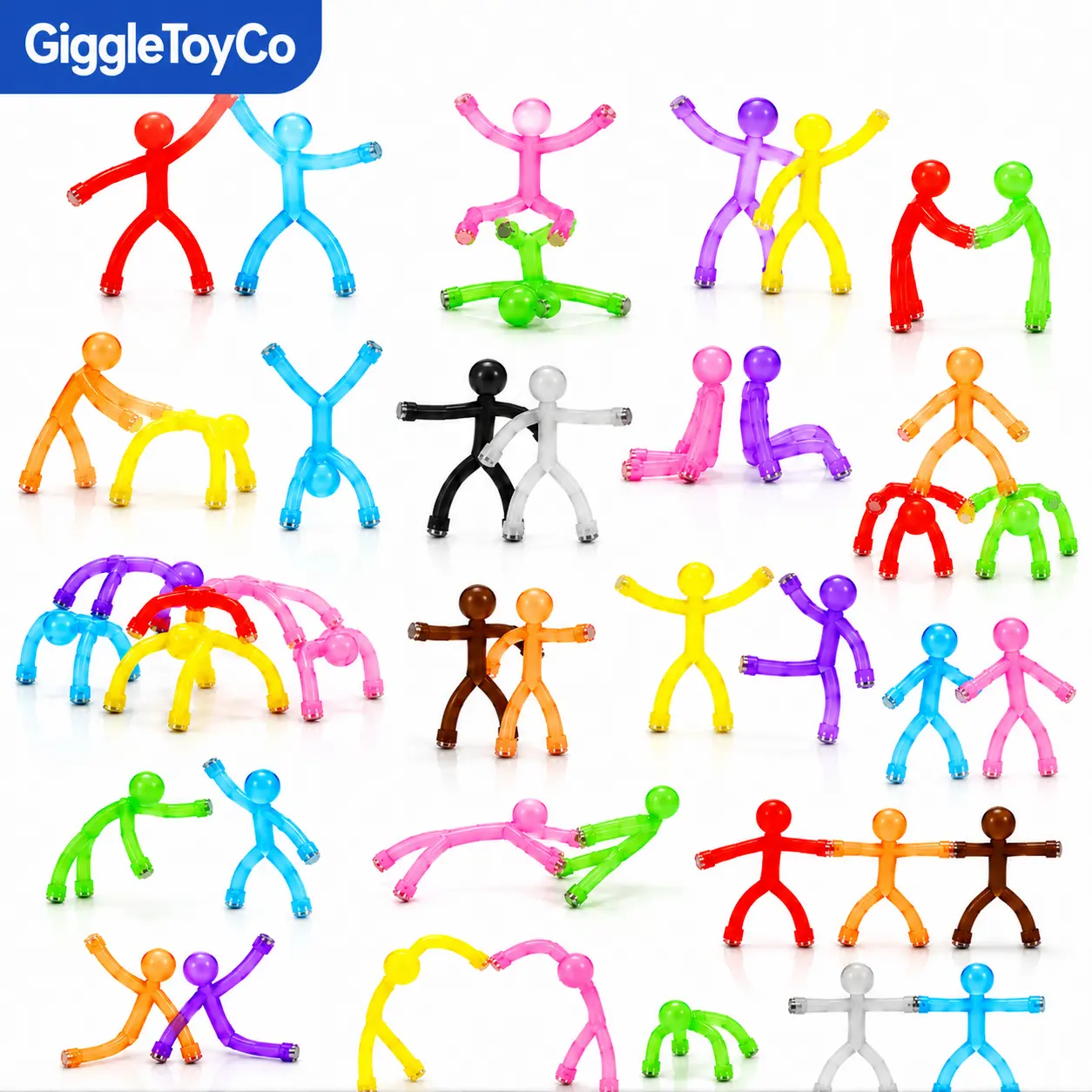 20 Pieces Magnetic Fidget Figures for Kids – 1-piece silicone design, safe non-drop magnets, quiet travel toy for car/airplane, anxiety relief for ADHD, boys’ and girls’ toys, gift for ages 3+