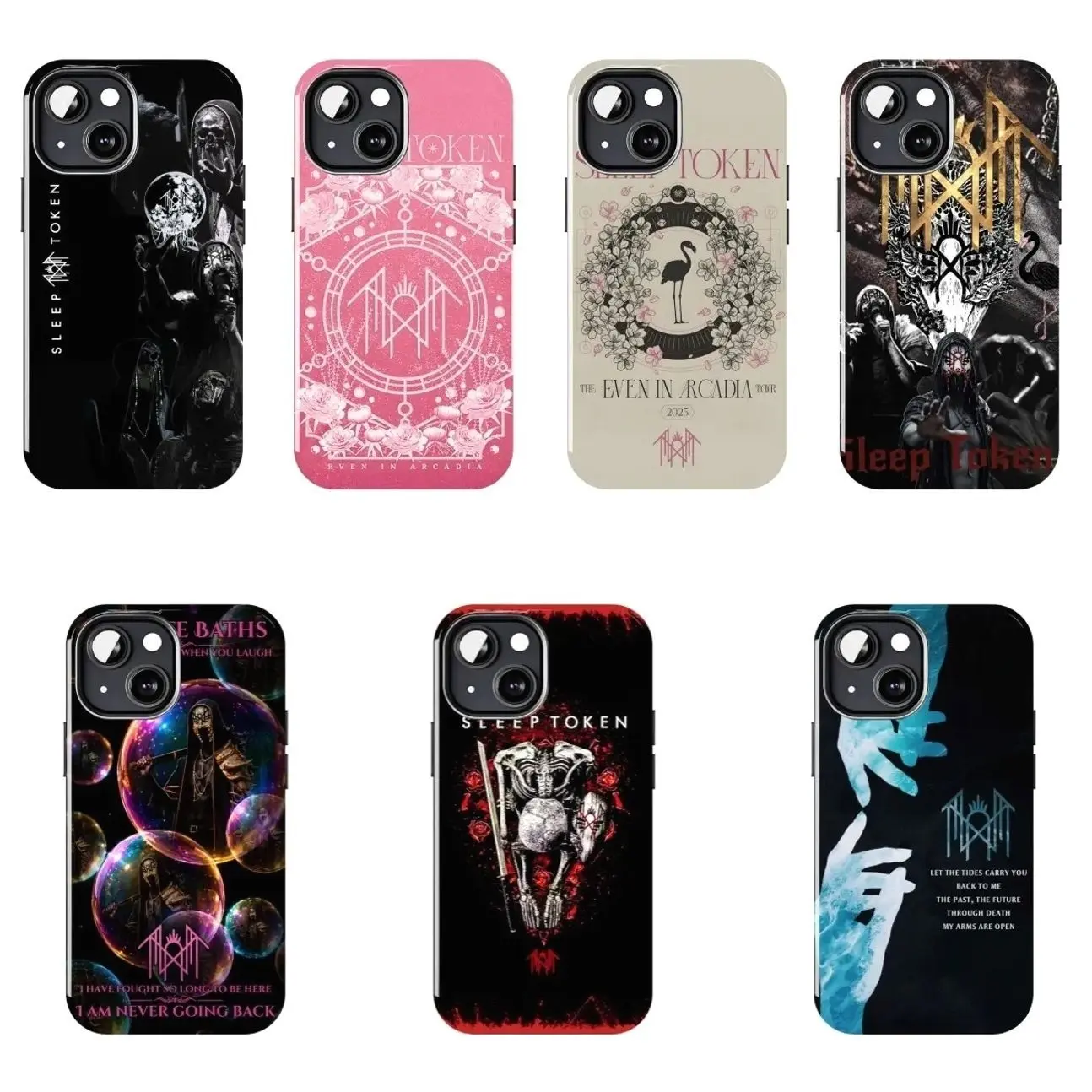 Sle.ep Token Even In Arcadia Tour Phone Case, Gothic Floral Skull Band Logo Print, Multi-color Pink and Black Pastel Trendy Metallic Phone Case, Compatible with iPhone X, 11, 12, 13, 14, 15, 16, 17 & more