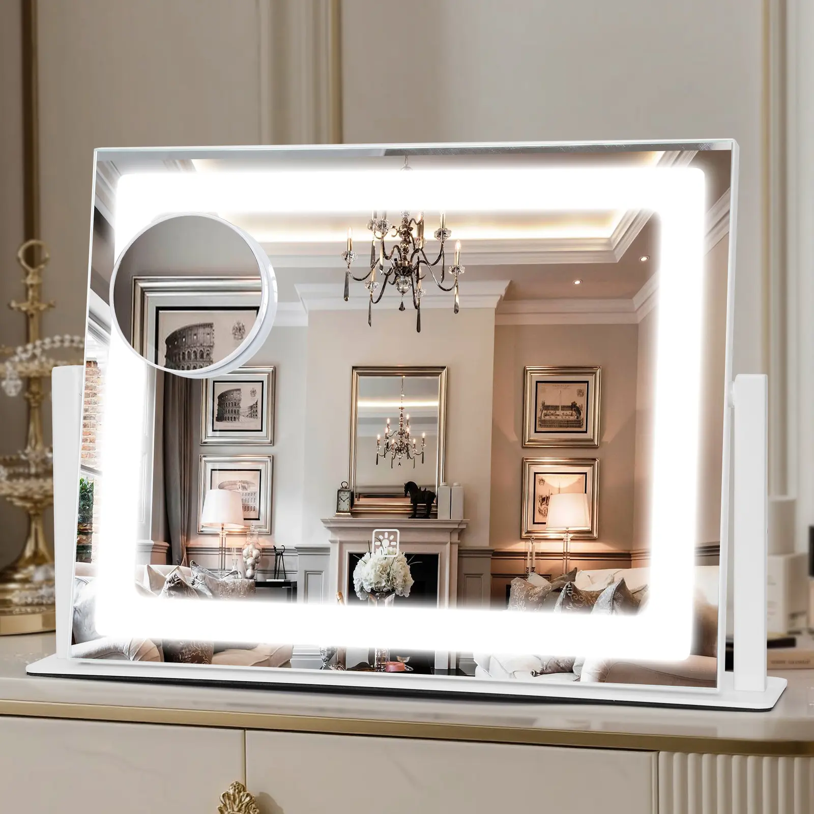 Bearolve LED Vanity Mirror with Light, 14"x11" Rectangle Metal Frame, 3-Color Lighting, 360° Rotatable Touch Control, for Makeup Desk, Bathroom Decor