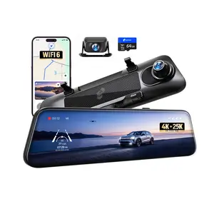 Pelsee S12 Telephoto Version Native 4K + 2.5K Mirror Dash Cam, Rear View Mirror Camera w/ 8MP Sensor, Color Night Vision, WiFi 6 30MB/s Download, GPS, 64GB Card, Backup Camera for SUVs Trucks Vans RVS
