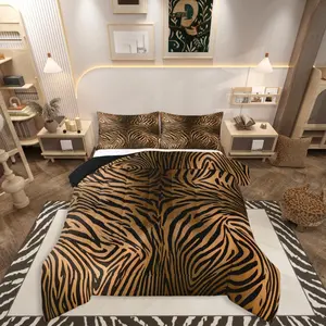 Leopard Comforter Set All Season Brown and Black Tiger Texture Bedding Set s Animal Skin Cheetah Kids Bedclothes Cowhide Bedroom Decor Duvet Quilt Breathable Soft