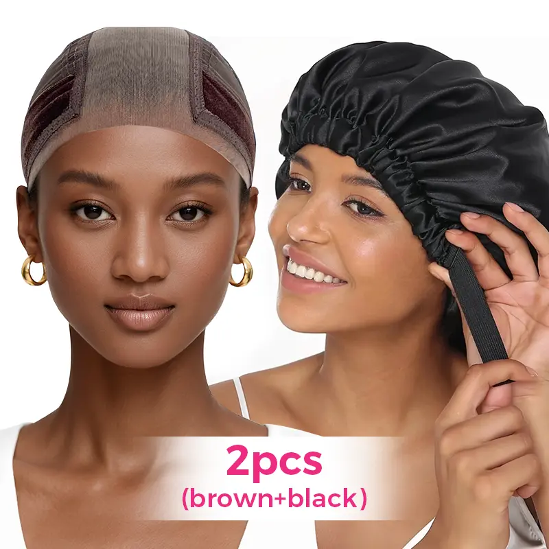 Wig Cap(Brown)&Silk bonnet(Black)