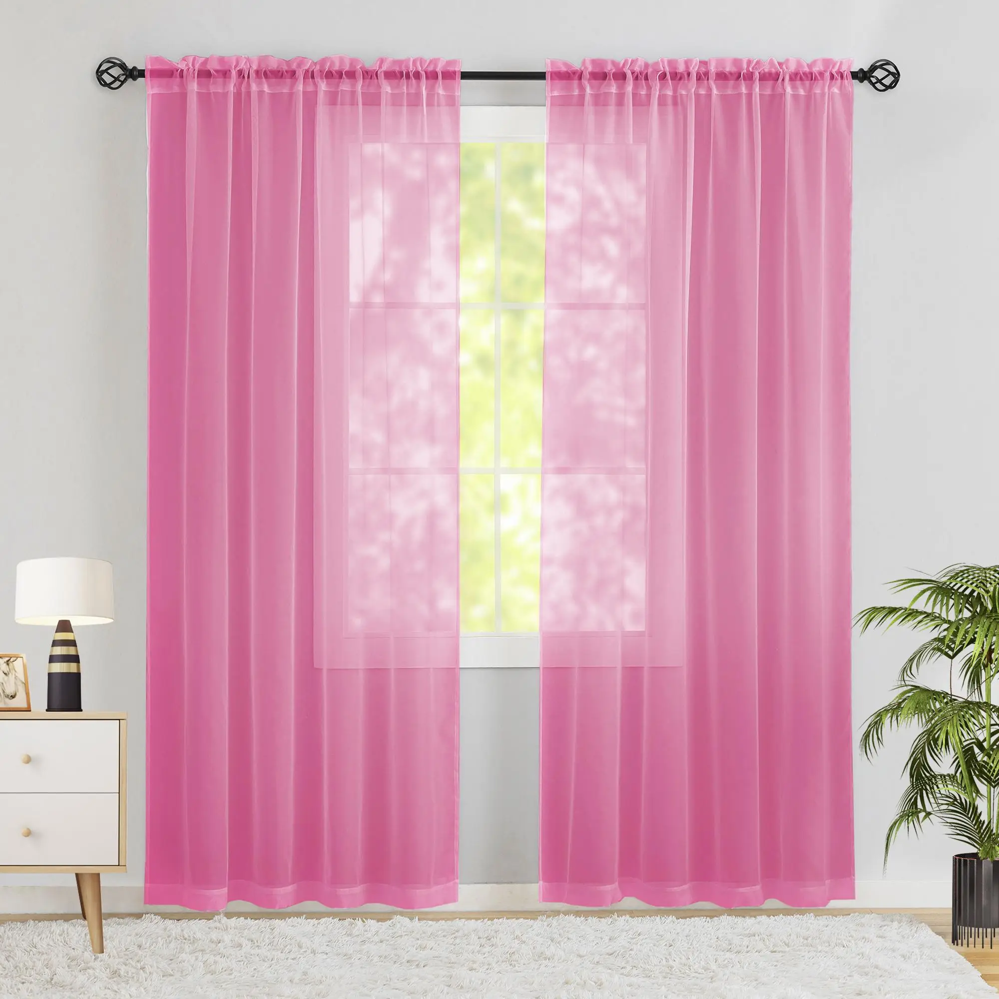 Sheer Curtain, 1 Pair Solid Color Window Curtain, Home Decor for Living Room, Bedroom, Kitchen