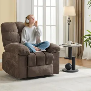 Recliner Chair, Wide Rocker Chair,Rocking Chair with Massage and Heat,Heat Ergonomic Overstuffed Breathable Fabric Reclining Chair with 2 Side Pockets,Remote Control,Living Room,Bedroom,Lightbrown