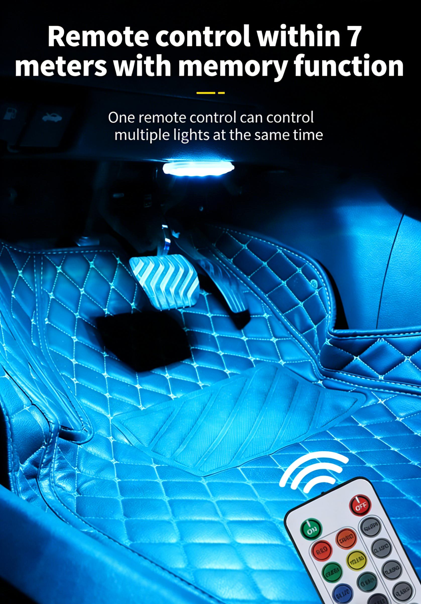 2Pcs RGB Led Car Light with Remote, USB Rechargeable 8Colors Wireless Motorcycle Flash Light Warning Lights for Bike Car Multifunctional, Waterproof Car Interior Decoration Light - Car Lighting Accessories