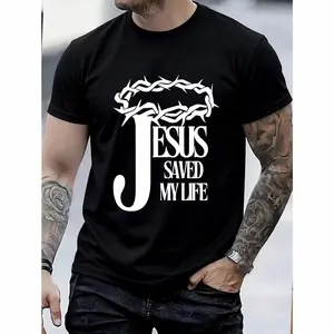 Cotton Jesus Saved My Life Christian Thorns Crown Thankful T-Shirt Women's Men's Graphic Tee Causal Tops Fashion