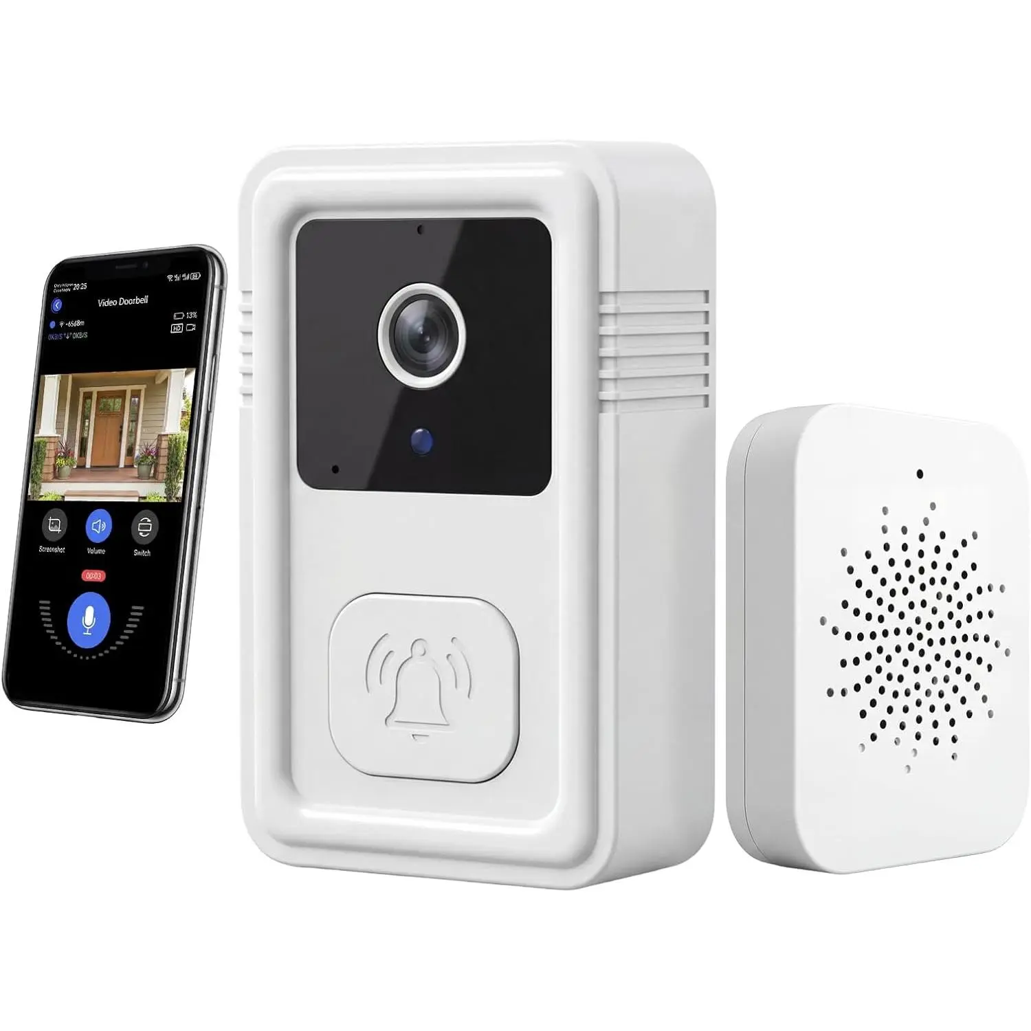 Video Doorbell Camera Wireless with Chime, Live View 2-Way Audio, Smart Ring Doorbell with HD Night Vision, Rechargeable Battery-Powered, 2.4GHz Wi-Fi Support, Cloud Storage, Advanced Home Security.