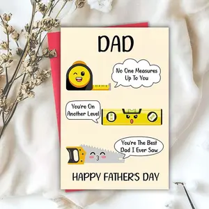 1PC Funny Father's Day Card for Dad Handyman Fathers Day Card from Son Daughter Funny Gift Cards For Dad Grandpa No One Measures Up To You Cards with Envelope