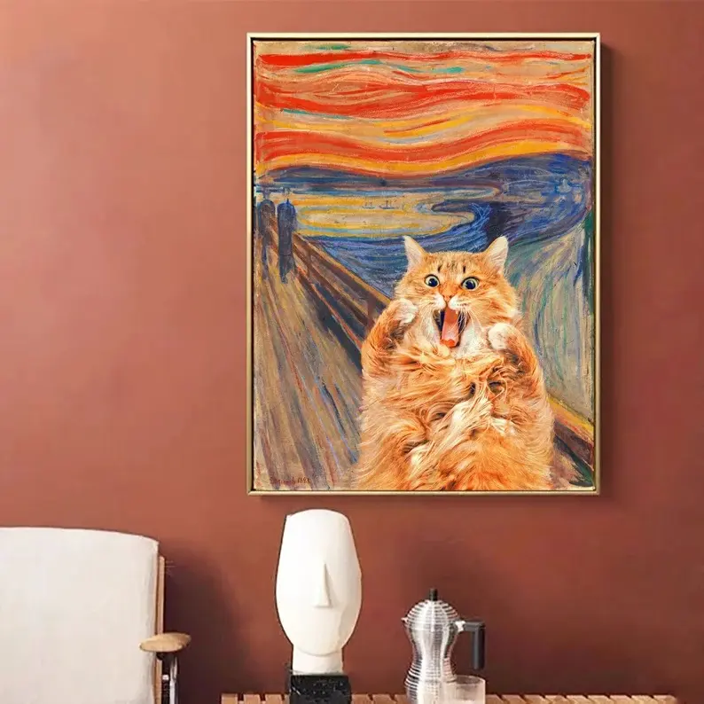 The Scream Cat Print, Vintage Wall Art, Cute Horror for Halloween, Spooky Autumn Home Decor