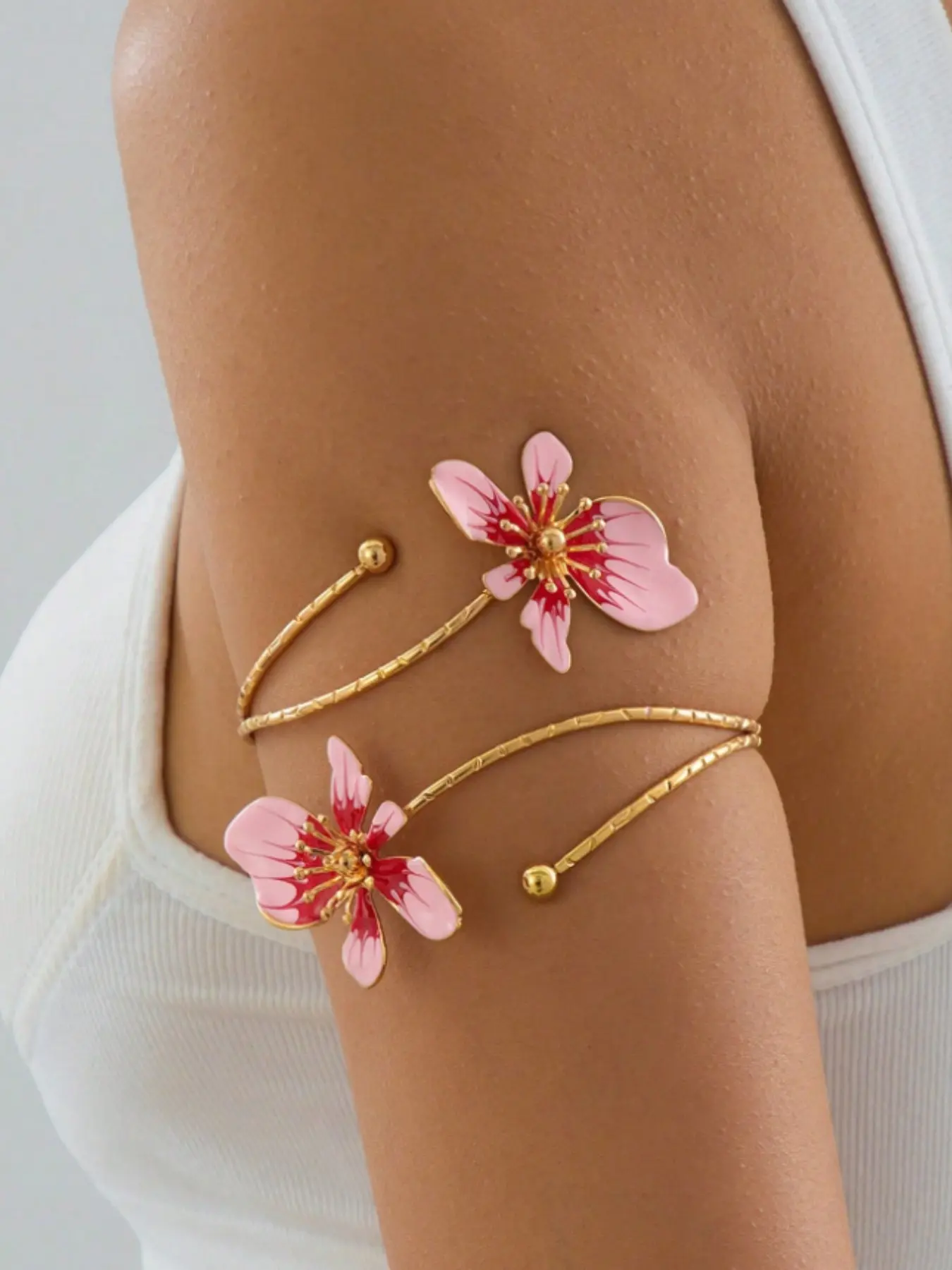 Double-Head Enamel Glazed Floral Open Bangles, Flower Design Bracelet, Cuff Bangle Bracelet, Cuff Bangles Bracelets, Minimalist & Elegant Design, Perfect for Mother's Day Gifts, Party Accessories, Daily Wear
