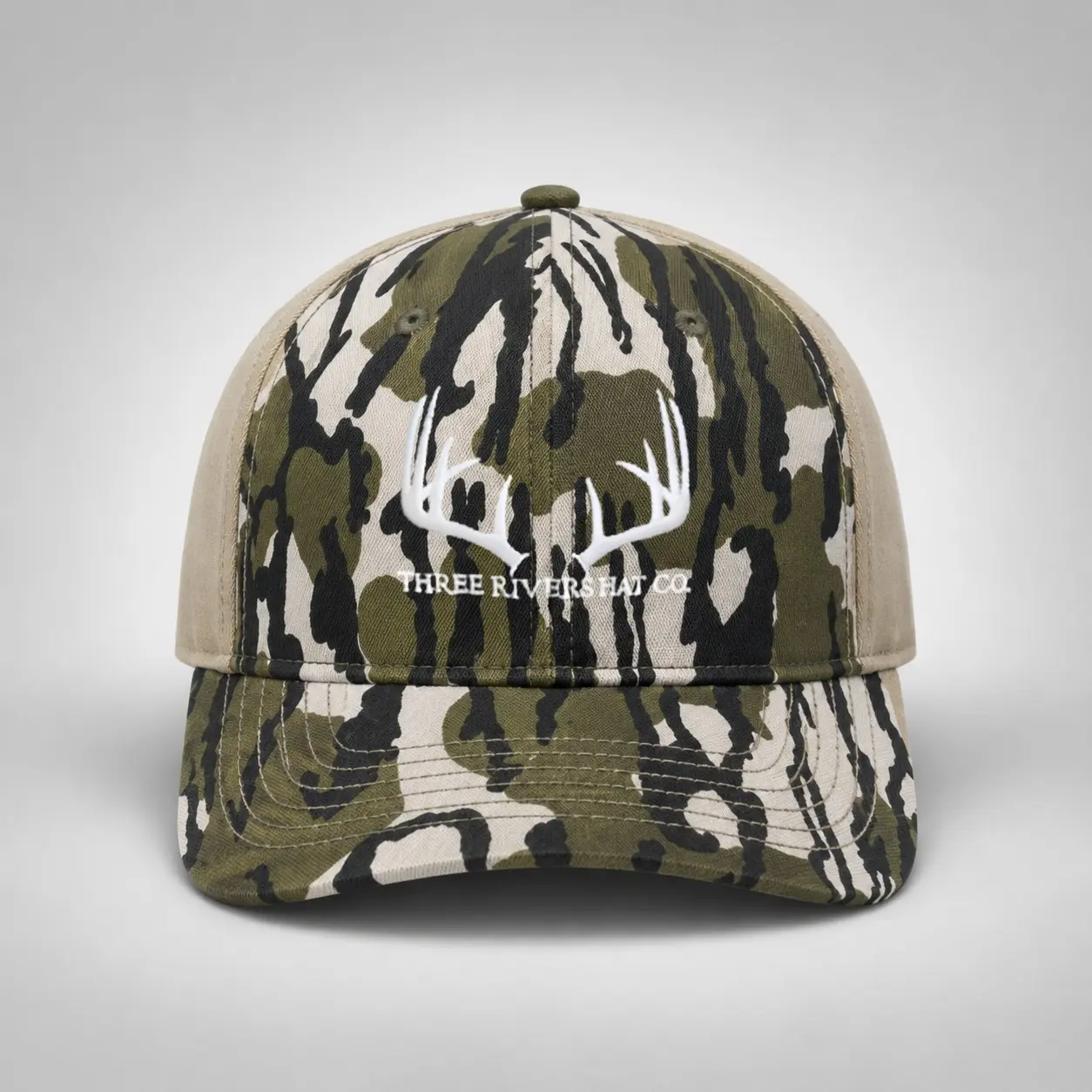 Deer Antler Embroidered Camo Trucker Hat, Vintage Hunting Mesh Snapback Cap, Adjustable Outdoor Baseball Cap