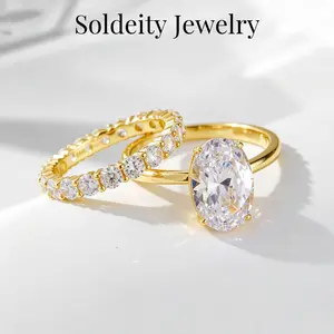 4.5CT Oval Cut Sparking Cubic Zirconia Wedding & Engagement Ring Set, Bridal Jewelry