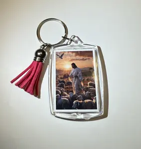 Regular Edition Llavero with Image of God Featuring Pink Tassel Charm Keychain