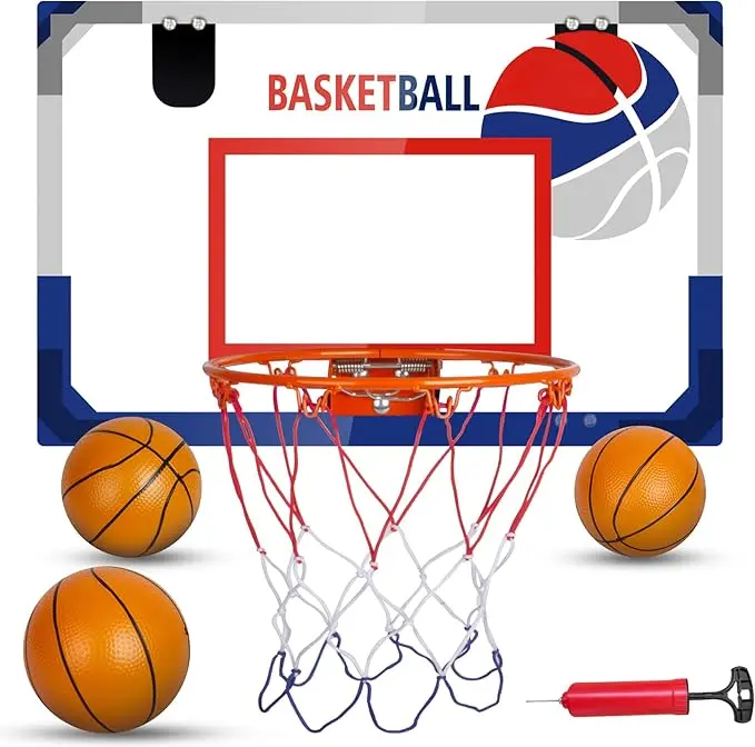 Mini Basketball Hoop Over Door Sports Equipment - Training Equipment, 3 Balls + Pump, Electronic Scoreboard, Quality Metal Rim, Shatterproof Backboard, Indoor Hoop Fun for Kids Teens Adults (Bedroom Dorm Use), Pump For Bounce