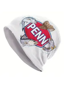 Men' Fishing-Themed Bonnet Hat with Fish & Rod/Line Patterns - Outdoor Fishing for Anglers, Casual Novelty Beanie for Fishing Trips & Casual Attire, Comfortable