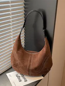 Vintage Suede Hobo Bag, Women's French Crescent Moon Bag, High-End Shoulder Bag, Versatile Commute Bag, Y2K Unique Design Bag