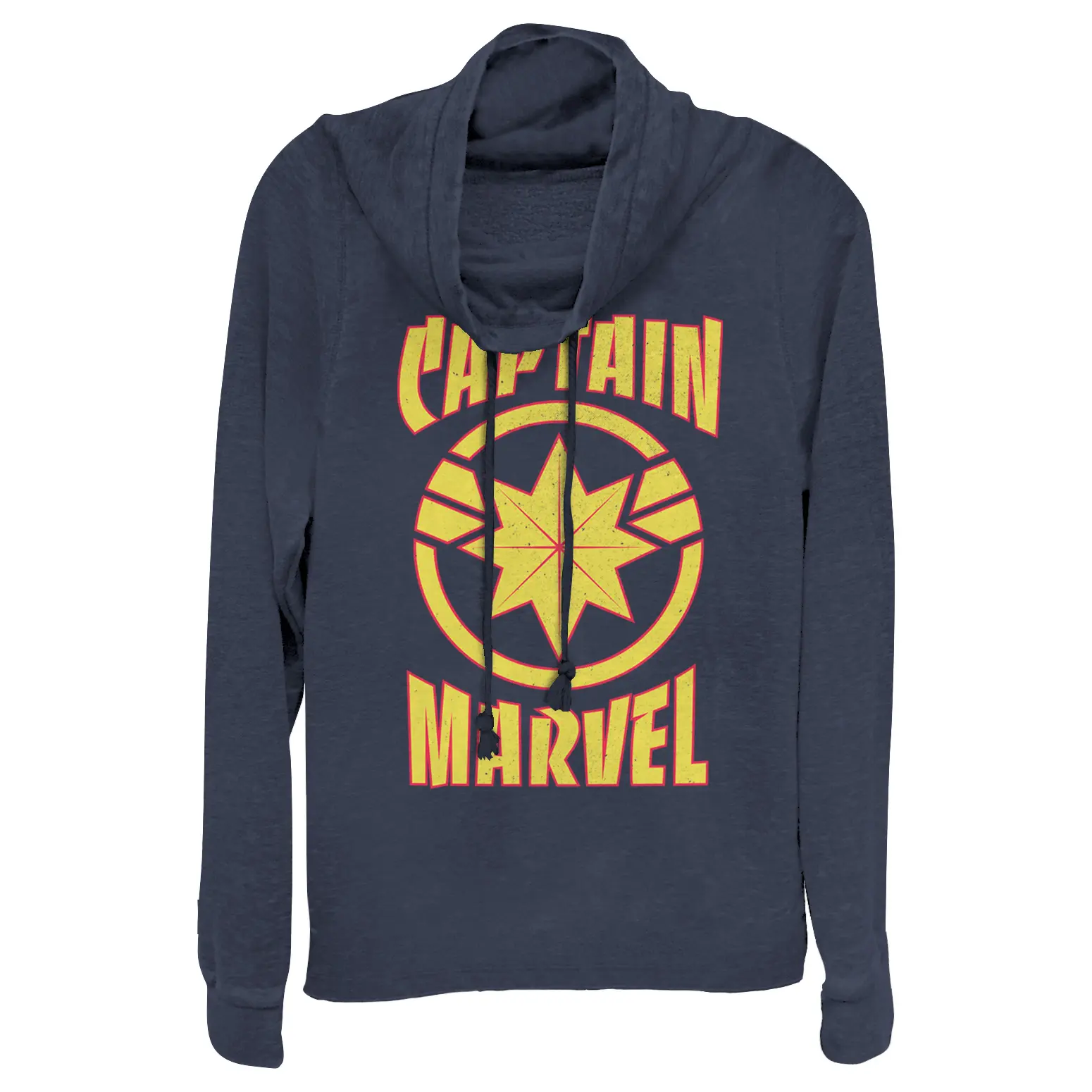 Juniors Womens Marvel Captain Marvel Star Symbol Shield Cowl Neck Sweatshirt